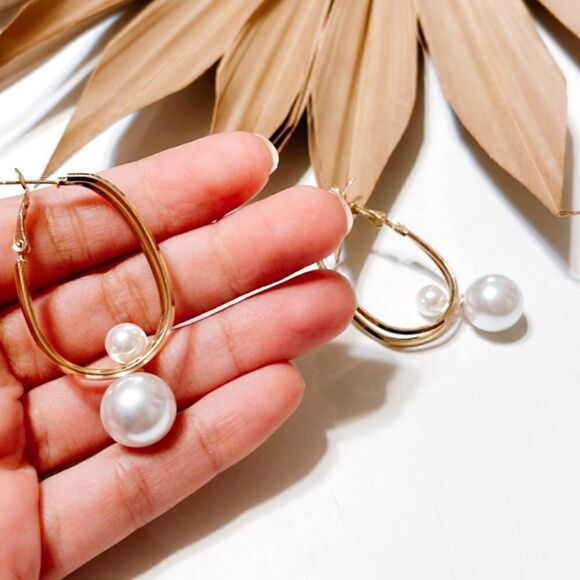 Pearl Hoop Earrings  - Picture 3 of 3